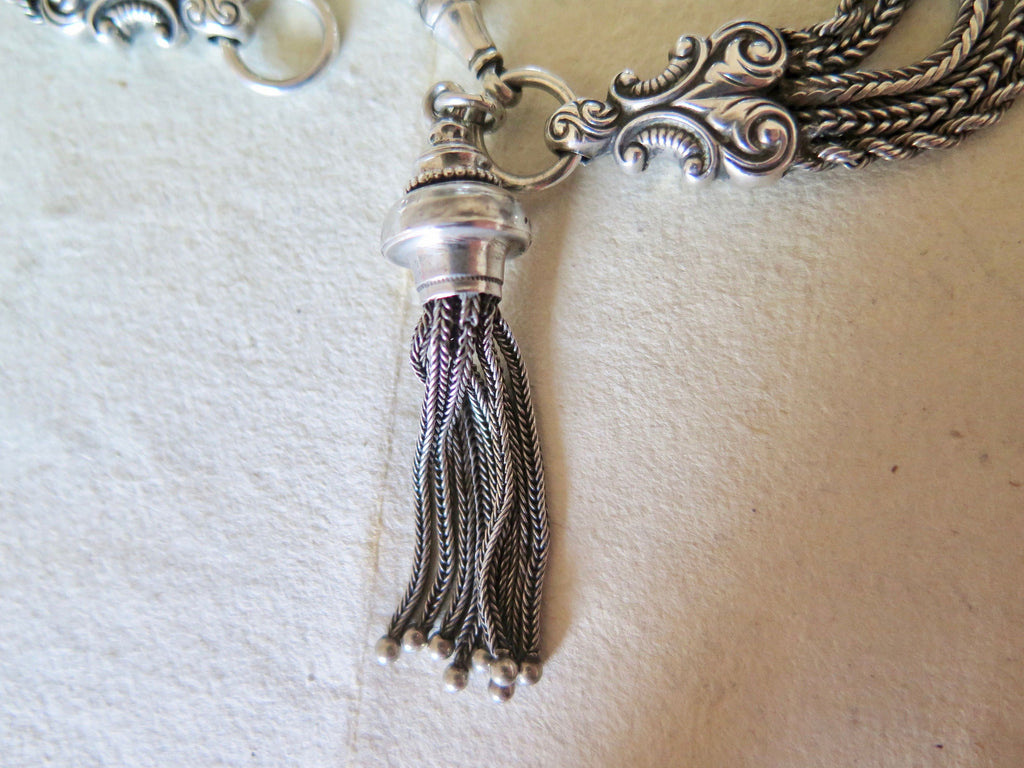 Victorian Albertina Bracelet: Enamel Boat, Silver Foxtail Tassel Chain