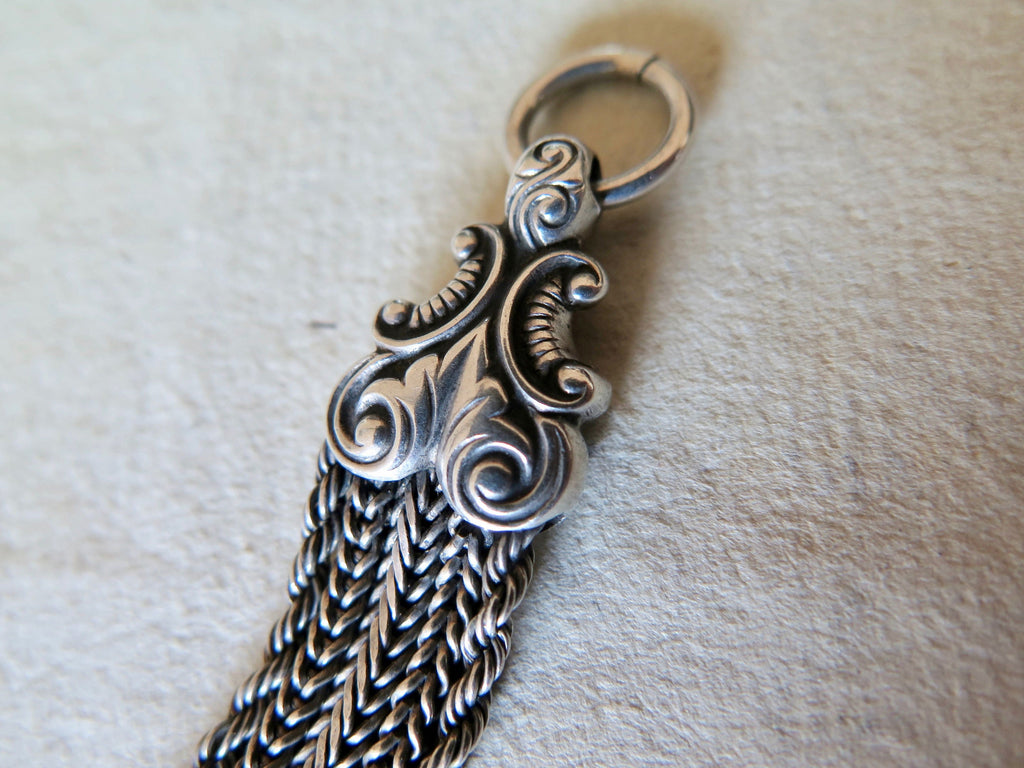 Victorian Albertina Bracelet: Enamel Boat, Silver Foxtail Tassel Chain
