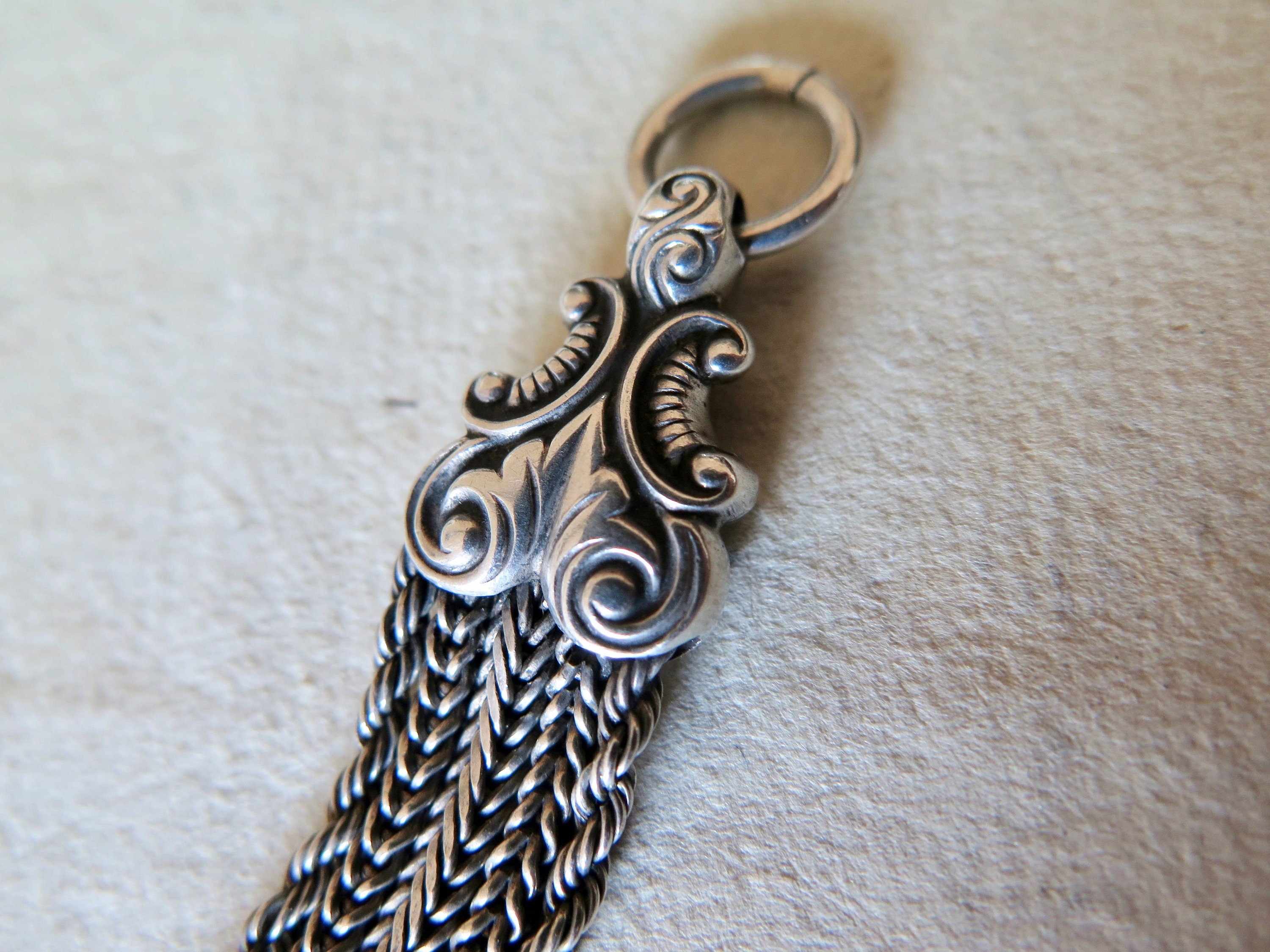 Victorian Albertina Bracelet: Enamel Boat, Silver Foxtail Tassel Chain