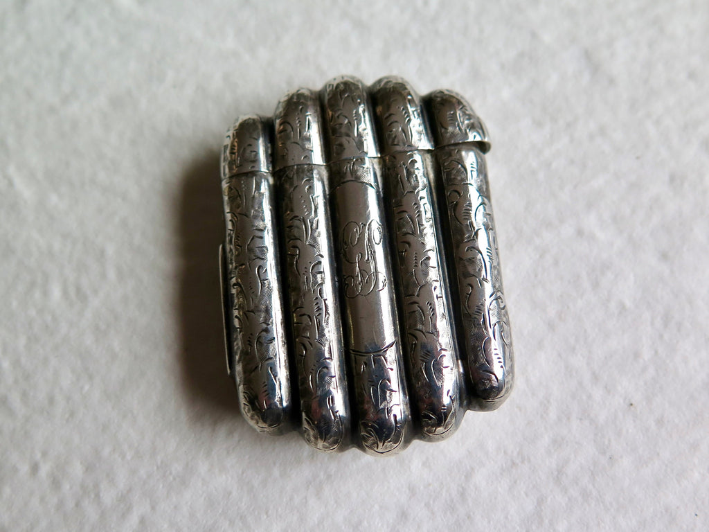 Antique Engraved Silver Vesta Case, Engraved Match Striker, Initials GL