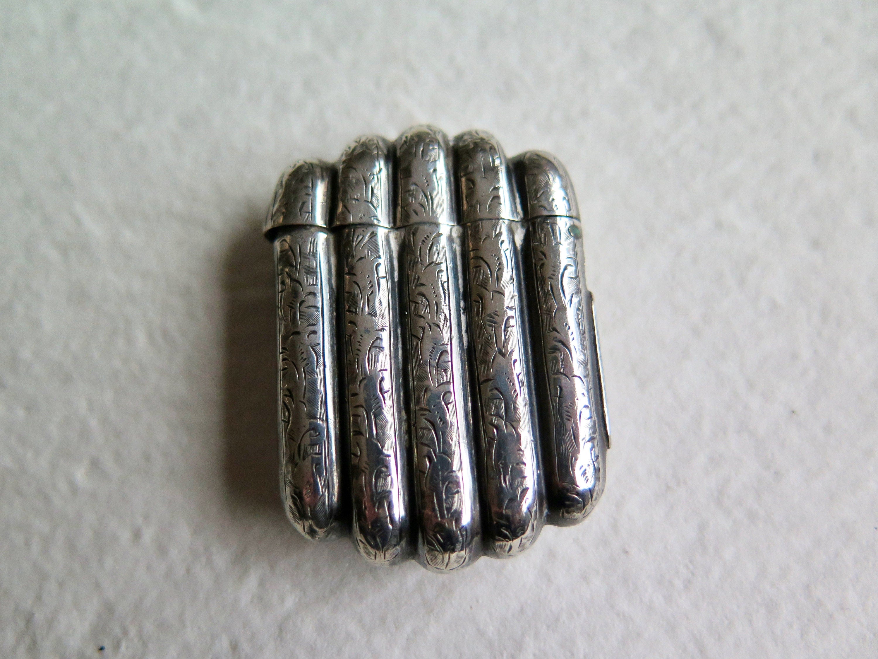 Antique Engraved Silver Vesta Case, Engraved Match Striker, Initials GL