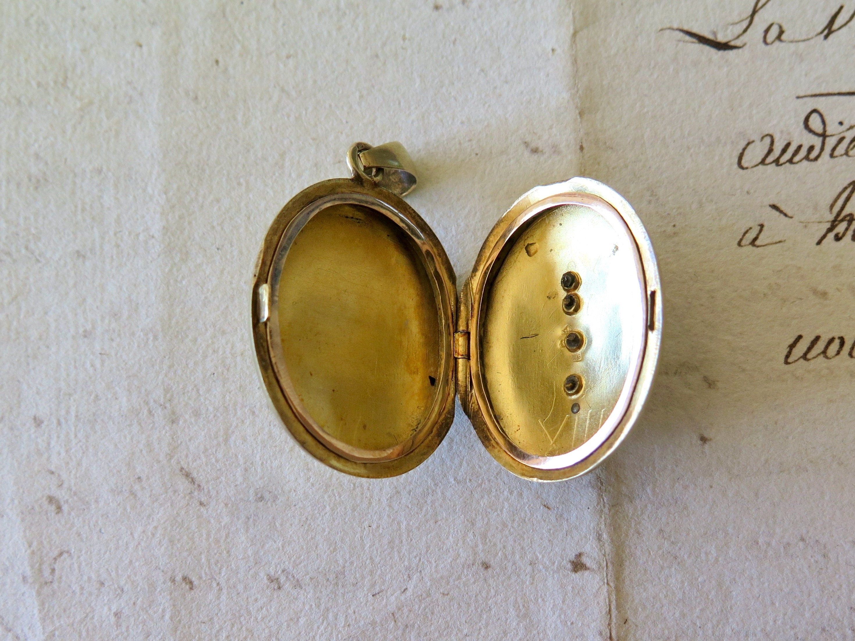 Antique 14k Gold Puffy Locket with Rose Cut Diamond and Applied Flowers in Relief