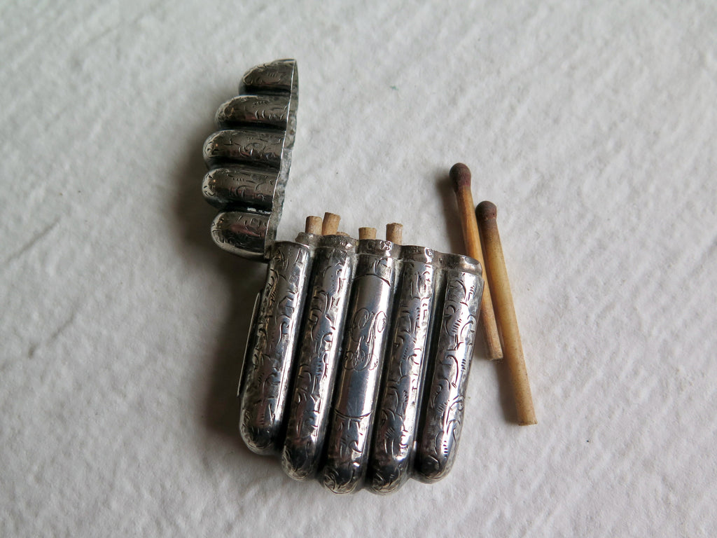 Antique Engraved Silver Vesta Case, Engraved Match Striker, Initials GL