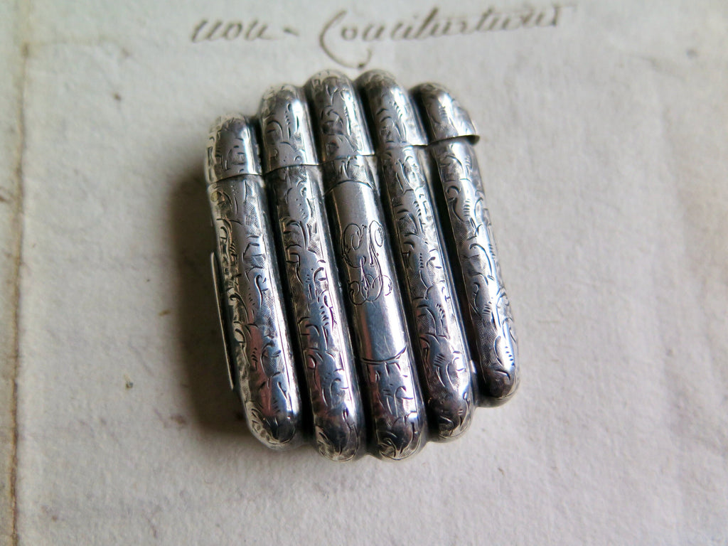 Antique Engraved Silver Vesta Case, Engraved Match Striker, Initials GL