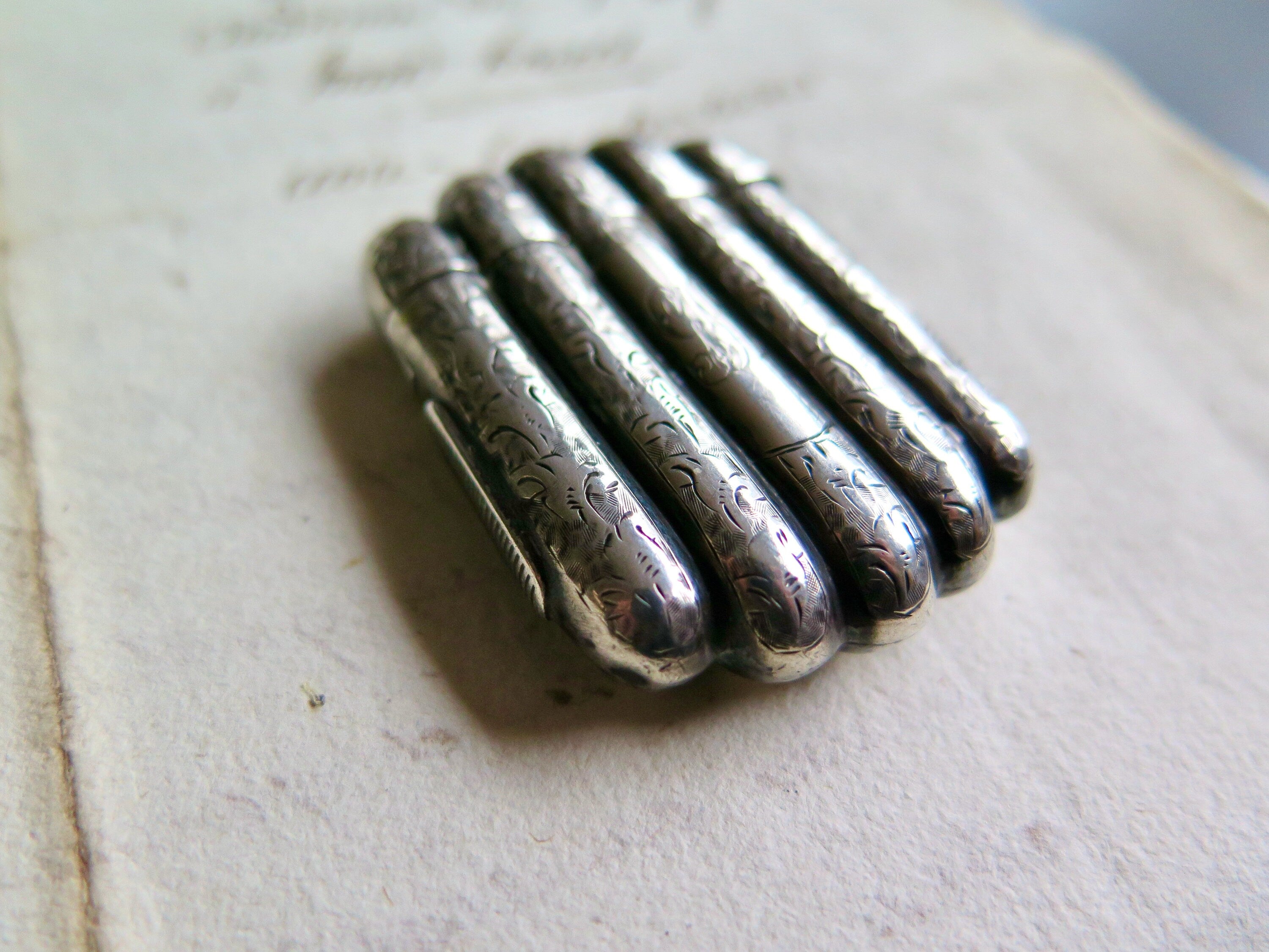 Antique Engraved Silver Vesta Case, Engraved Match Striker, Initials GL