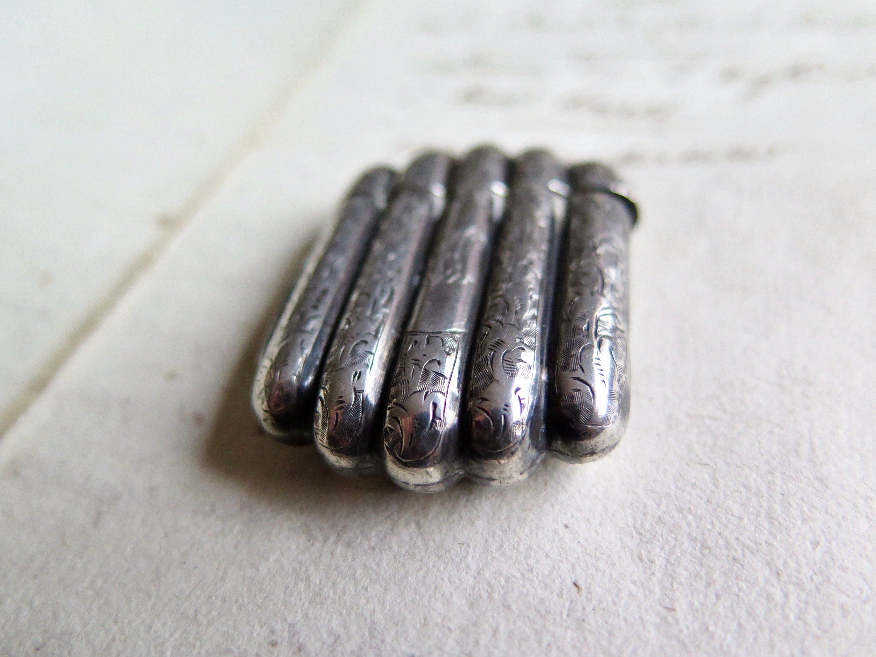Antique Engraved Silver Vesta Case, Engraved Match Striker, Initials GL