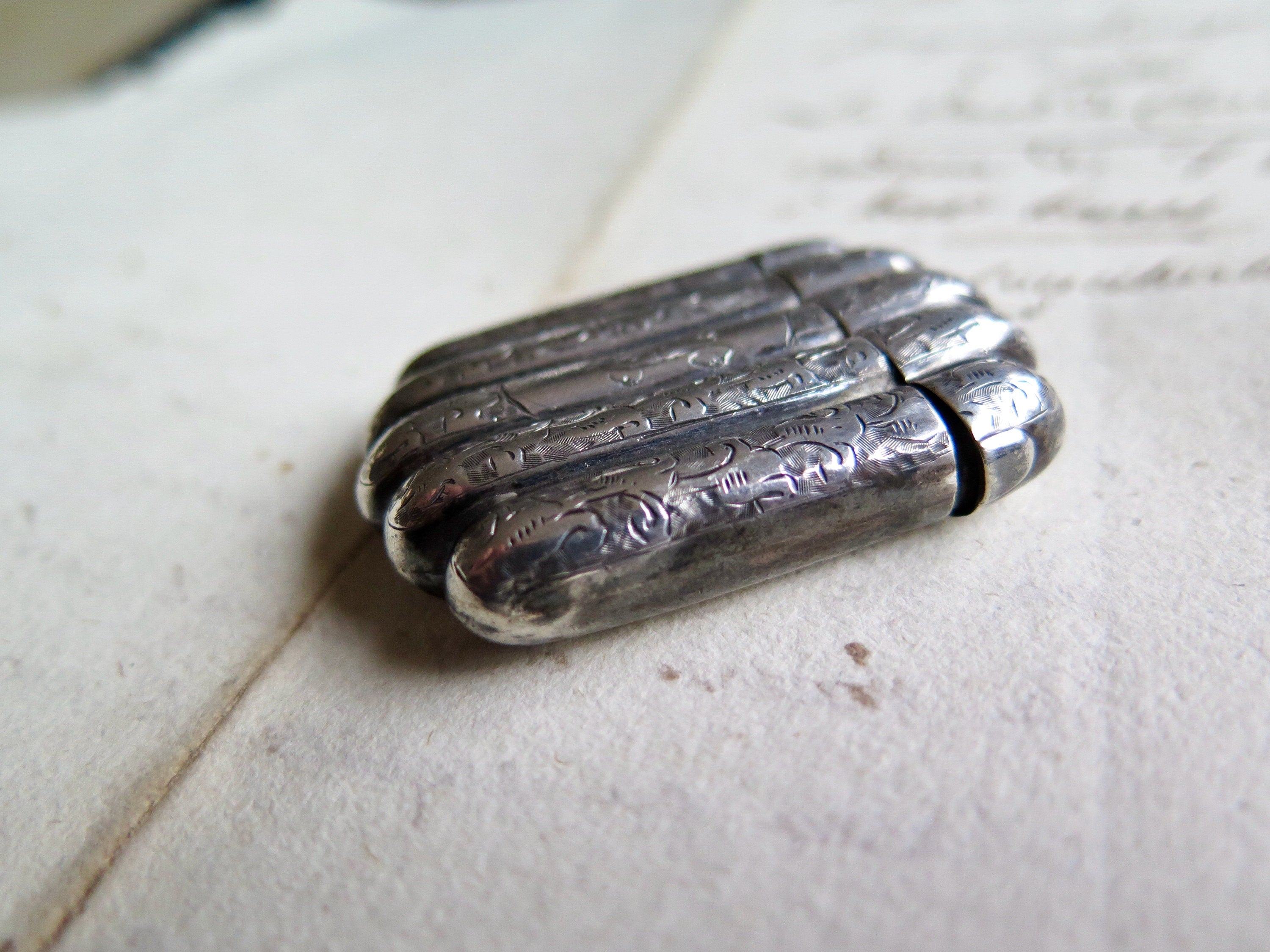 Antique Engraved Silver Vesta Case, Engraved Match Striker, Initials GL