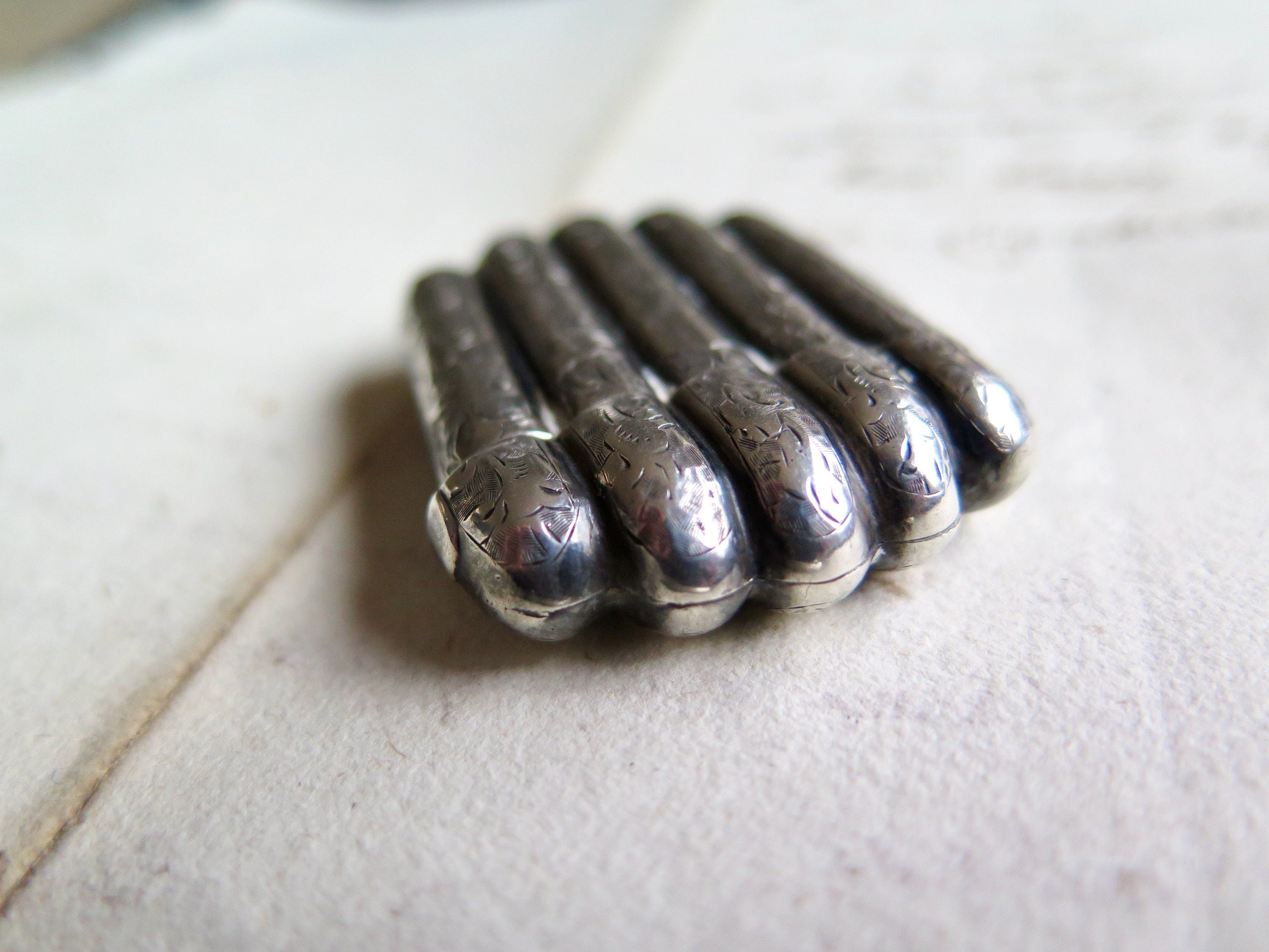 Antique Engraved Silver Vesta Case, Engraved Match Striker, Initials GL