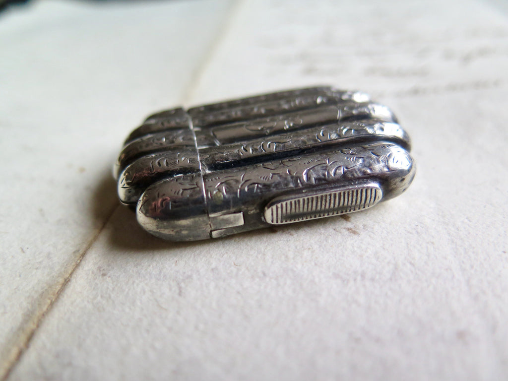 Antique Engraved Silver Vesta Case, Engraved Match Striker, Initials GL
