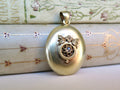 Antique 14k Gold Puffy Locket with Rose Cut Diamond and Applied Flowers in Relief