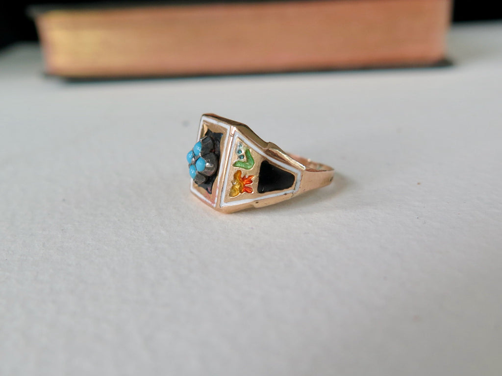 Antique Victorian 18k Gold Turquoise Enameled Ring, Size 6