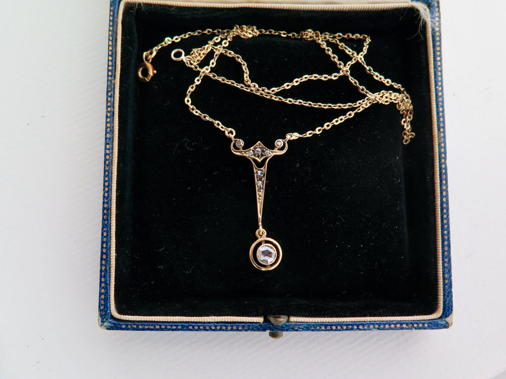 Antique Art Deco Diamond Necklace, 14k Gold, Rose-cut Diamonds, Early 1900s