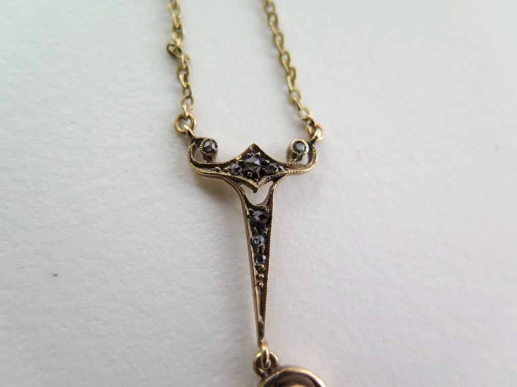 Antique Art Deco Diamond Necklace, 14k Gold, Rose-cut Diamonds, Early 1900s