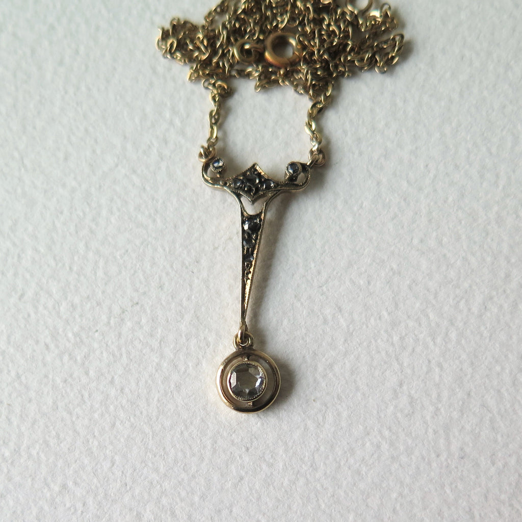 Antique Art Deco Diamond Necklace, 14k Gold, Rose-cut Diamonds, Early 1900s