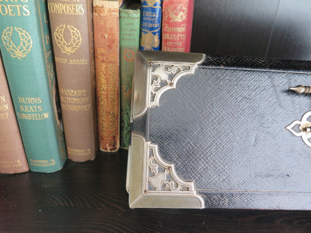 Antique Leather Box: Pink Tufted Silk Lining, Monogrammed Jewelry Storage