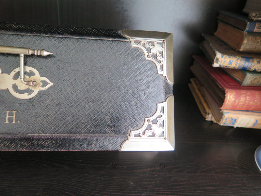 Antique Leather Box: Pink Tufted Silk Lining, Monogrammed Jewelry Storage