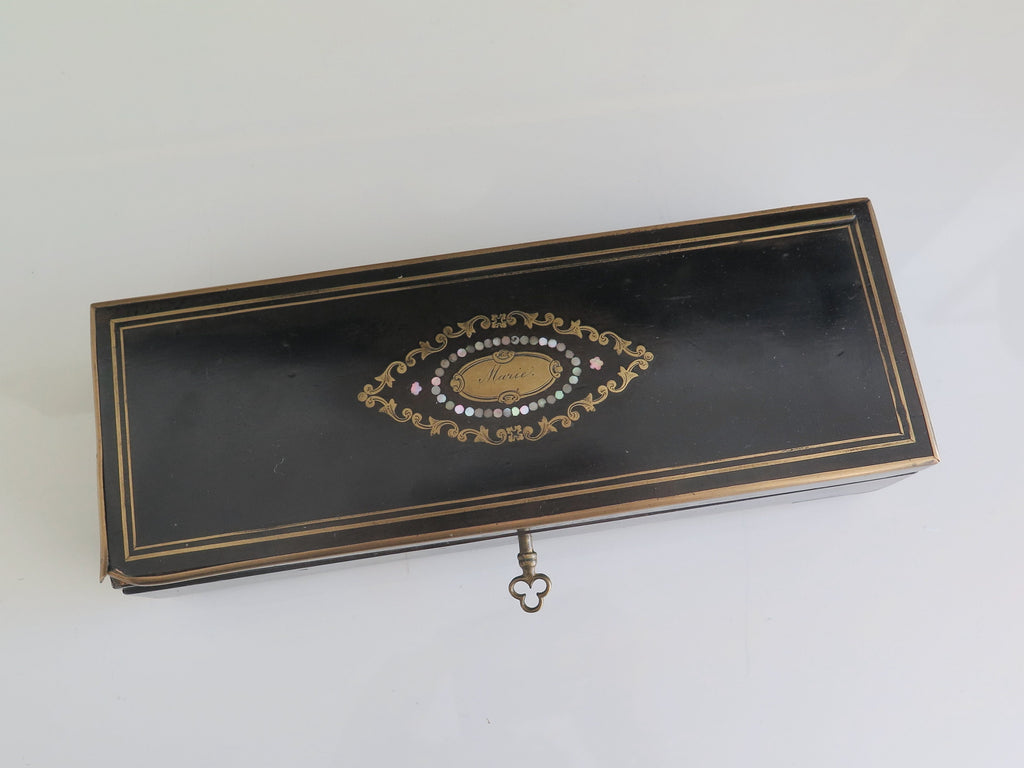 Antique French Music Jewelry Box: Vervelle Audot, Mother of Pearl Inlay