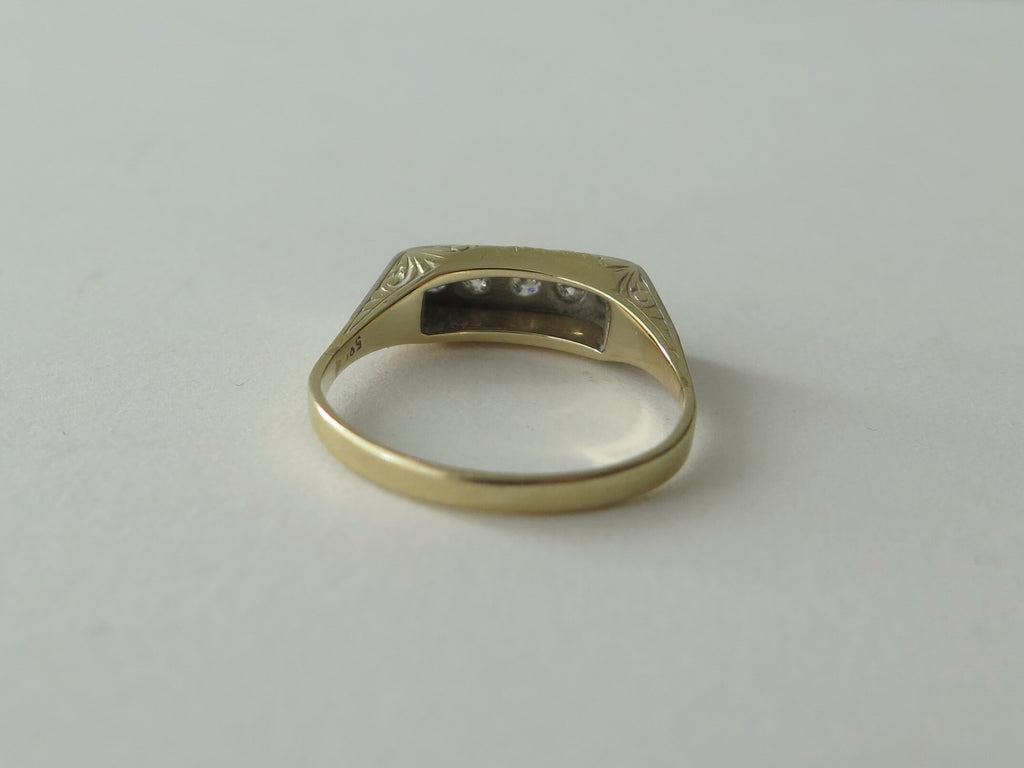 Antique Diamond Ring, 14k Gold, Mid Century Five Stone Ring