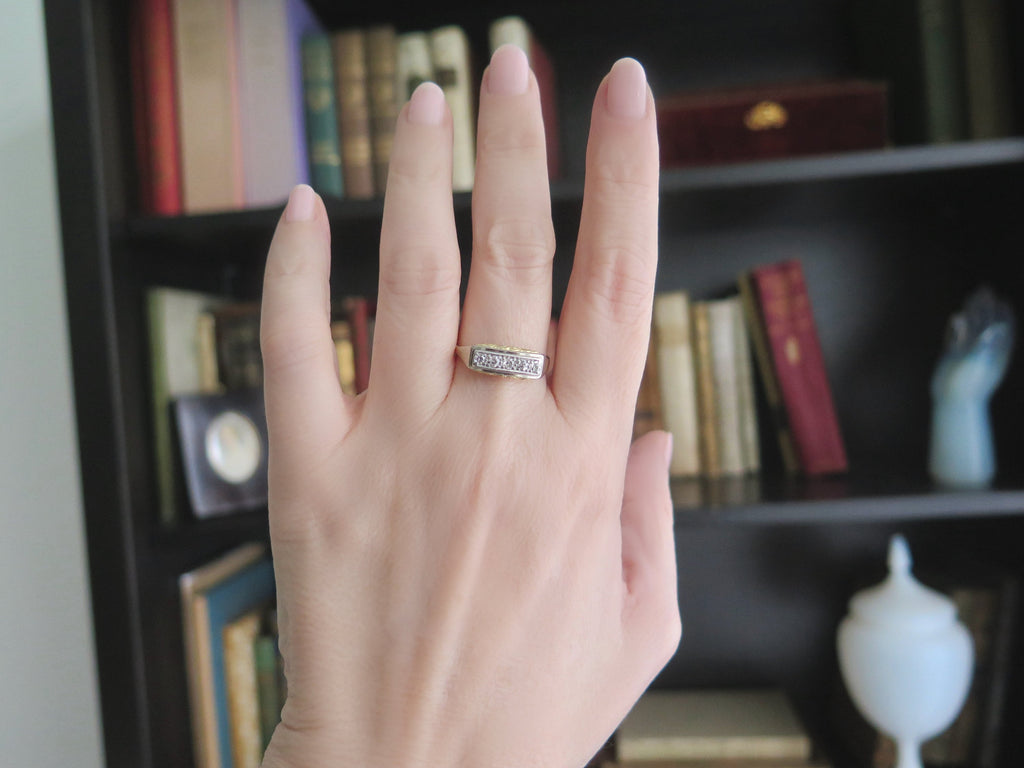 Antique Diamond Ring, 14k Gold, Mid Century Five Stone Ring