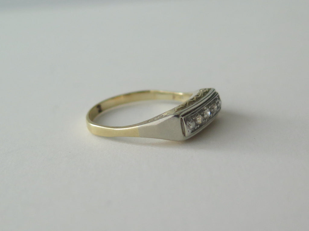 Antique Diamond Ring, 14k Gold, Mid Century Five Stone Ring