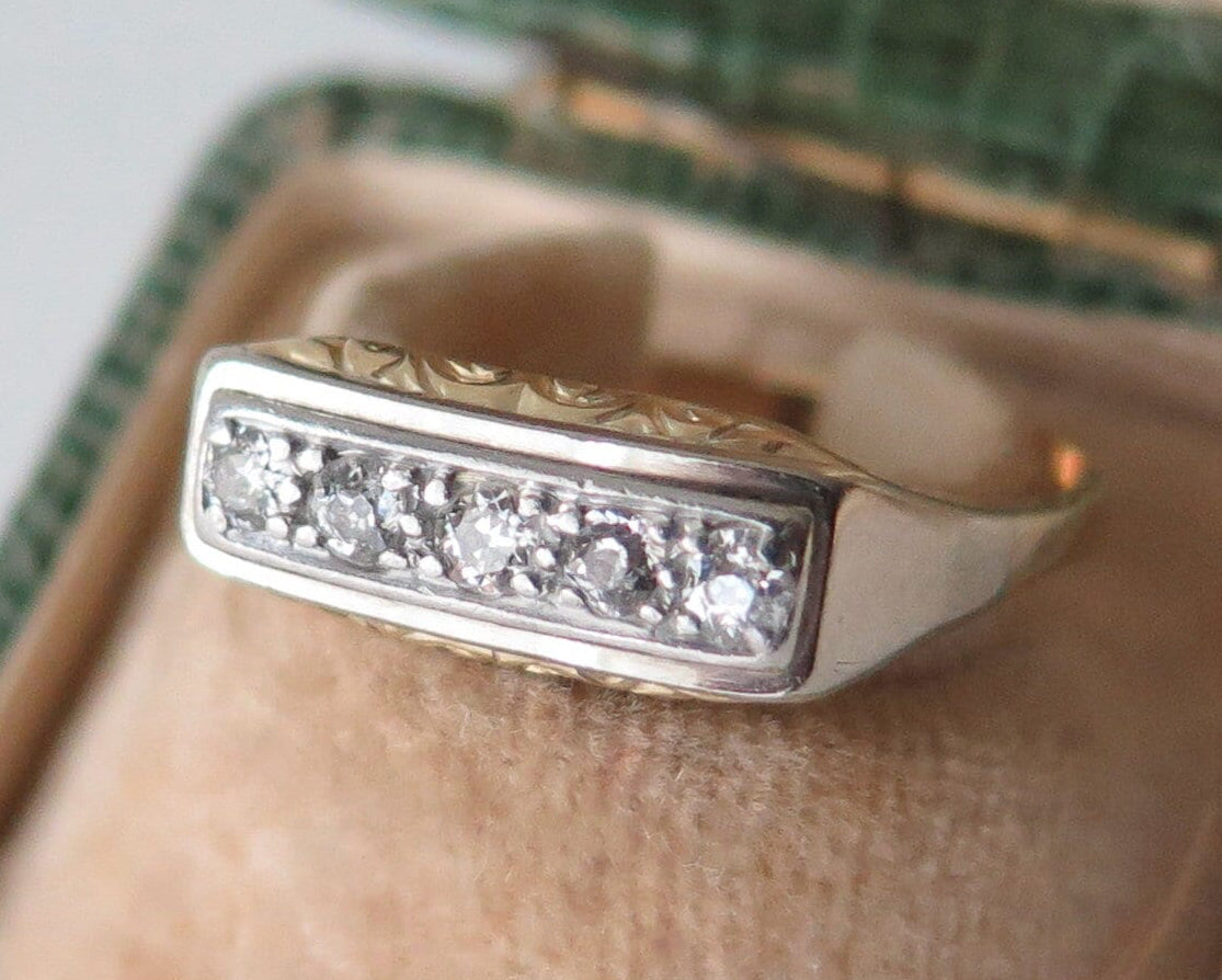 Antique Diamond Ring with five old cut diamonds