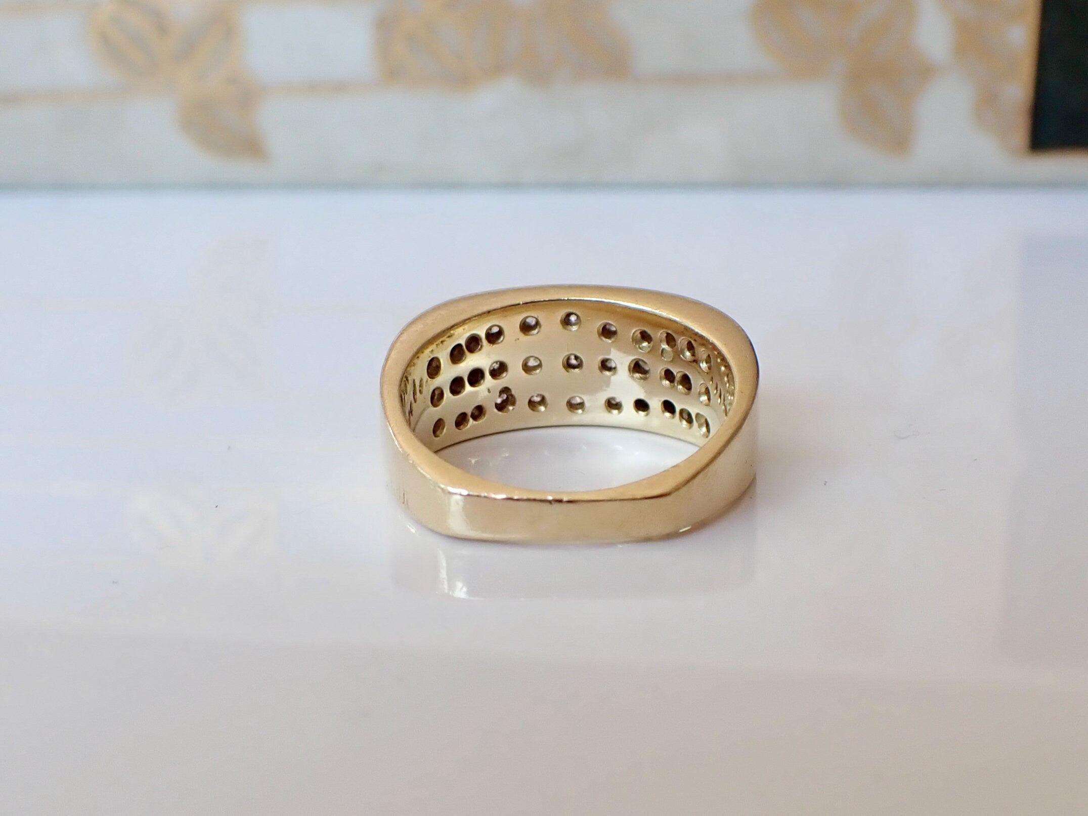 Vintage 18k Gold Diamond Band Ring: Three Row Iced Out Ring, Size 5