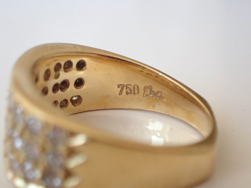 Vintage 18k Gold Diamond Band Ring: Three Row Iced Out Ring, Size 5
