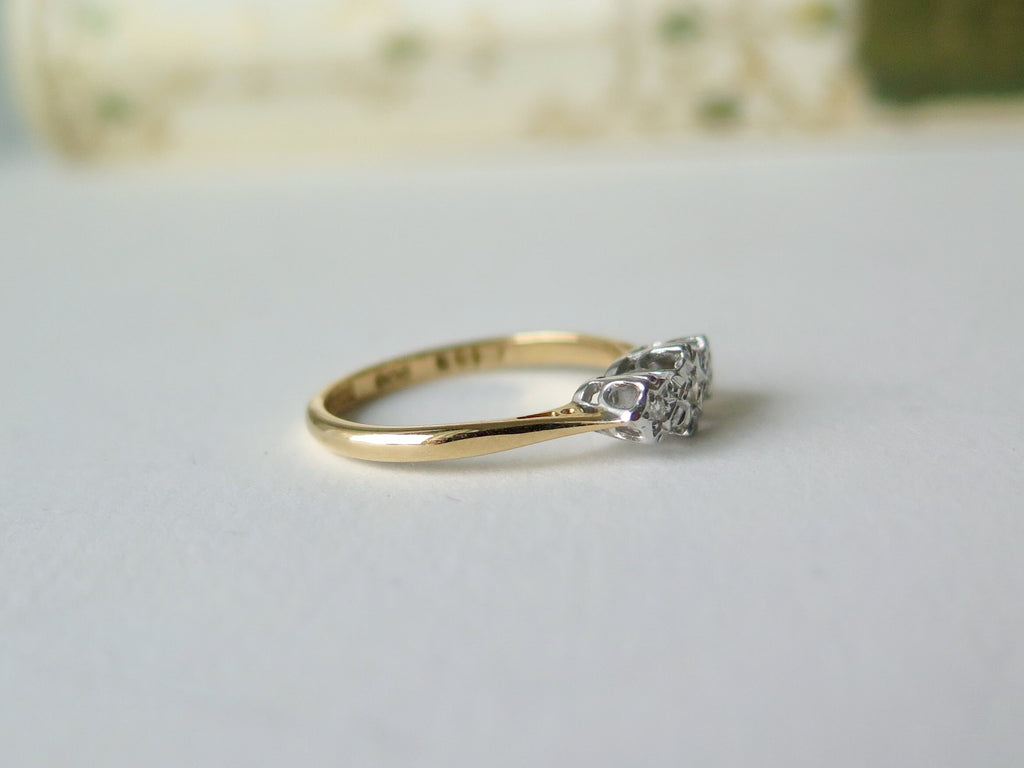 Vintage 18k Gold Platinum Diamond Ring: Star Trilogy Design