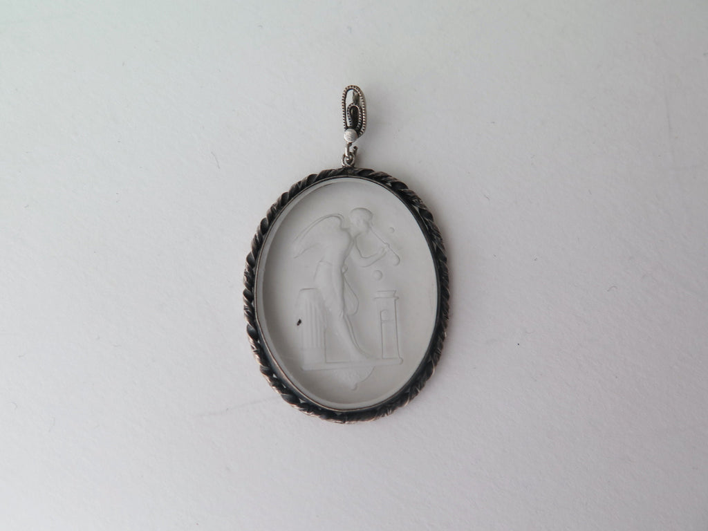 Vintage Art Deco Etched Glass Pendant, Eros Blowing Soap Bubbles, Cupid Pendant
