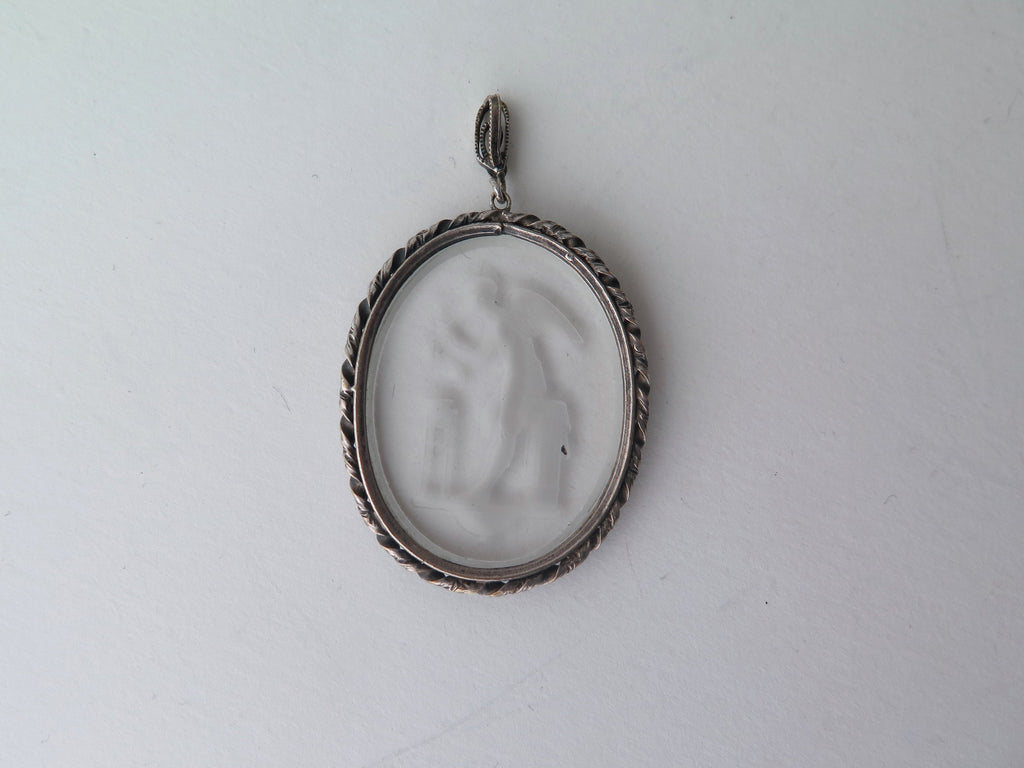 Vintage Art Deco Etched Glass Pendant, Eros Blowing Soap Bubbles, Cupid Pendant