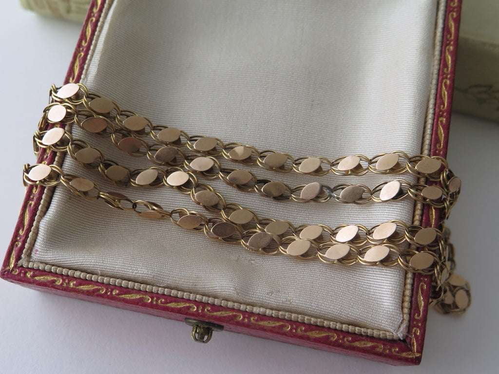 Antique 14k Gold Fancy Link Necklace, 26" Art Nouveau Sautoir