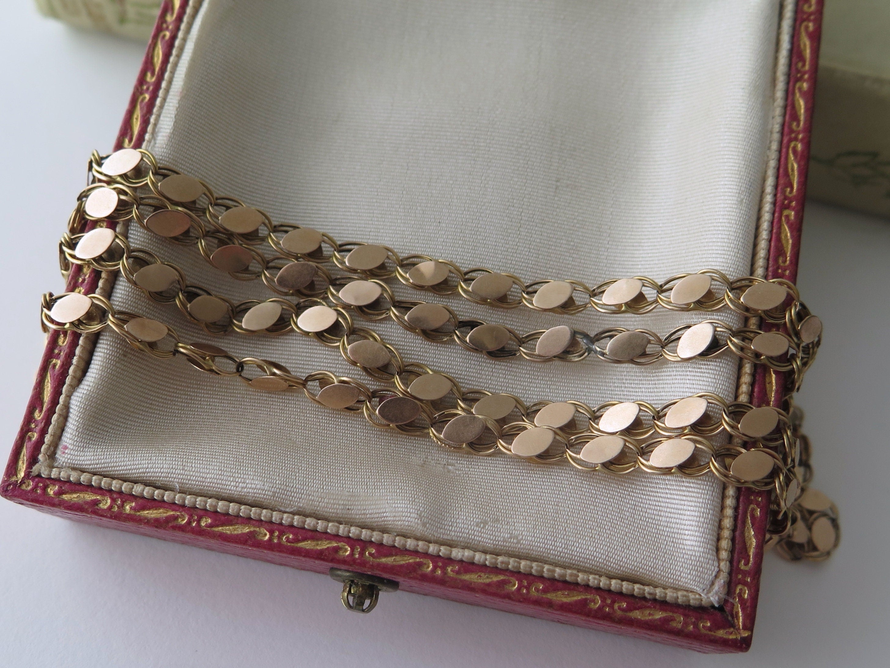 Antique 14k Gold Fancy Link Necklace, 26" Art Nouveau Sautoir