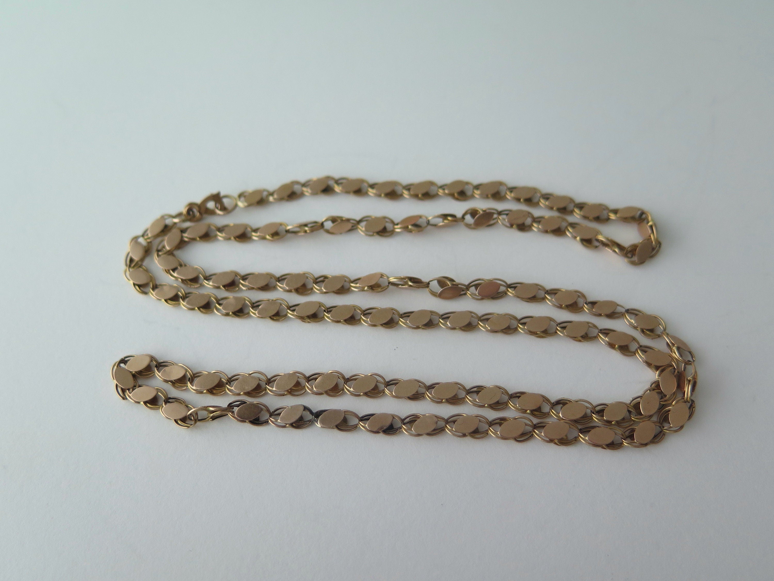Antique 14k Gold Fancy Link Necklace, 26" Art Nouveau Sautoir