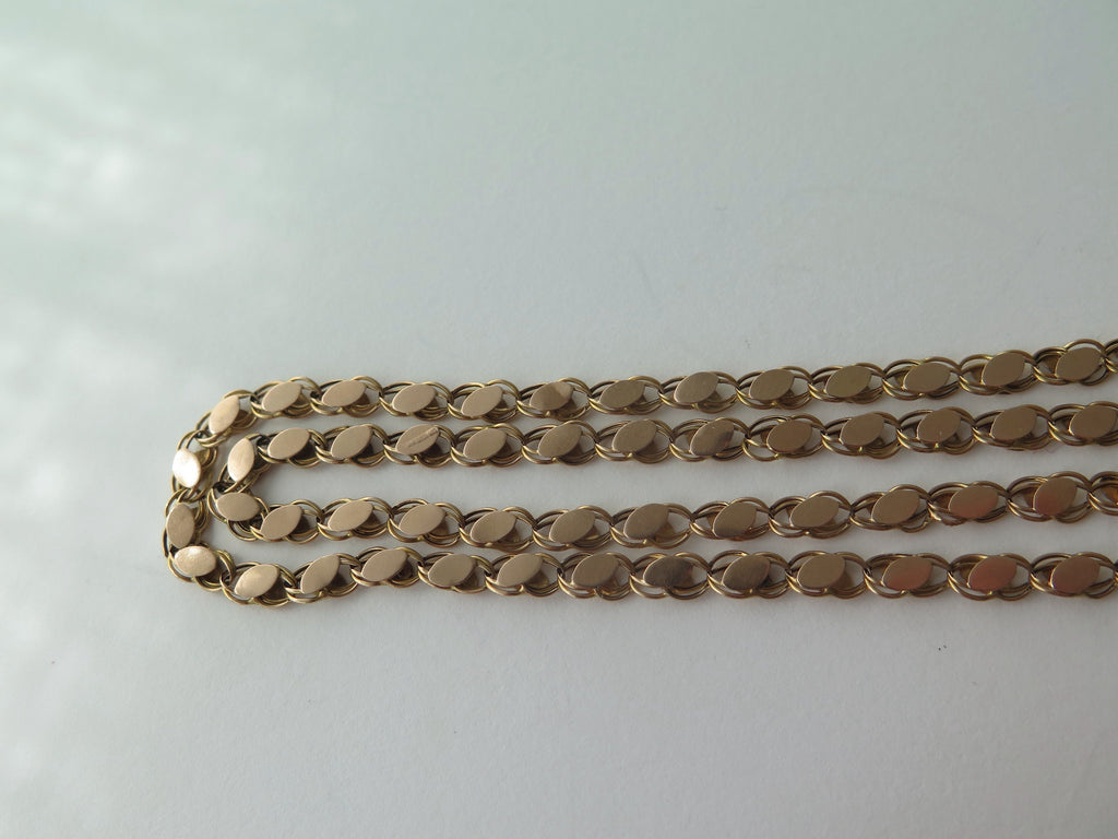 Antique 14k Gold Fancy Link Necklace, 26" Art Nouveau Sautoir