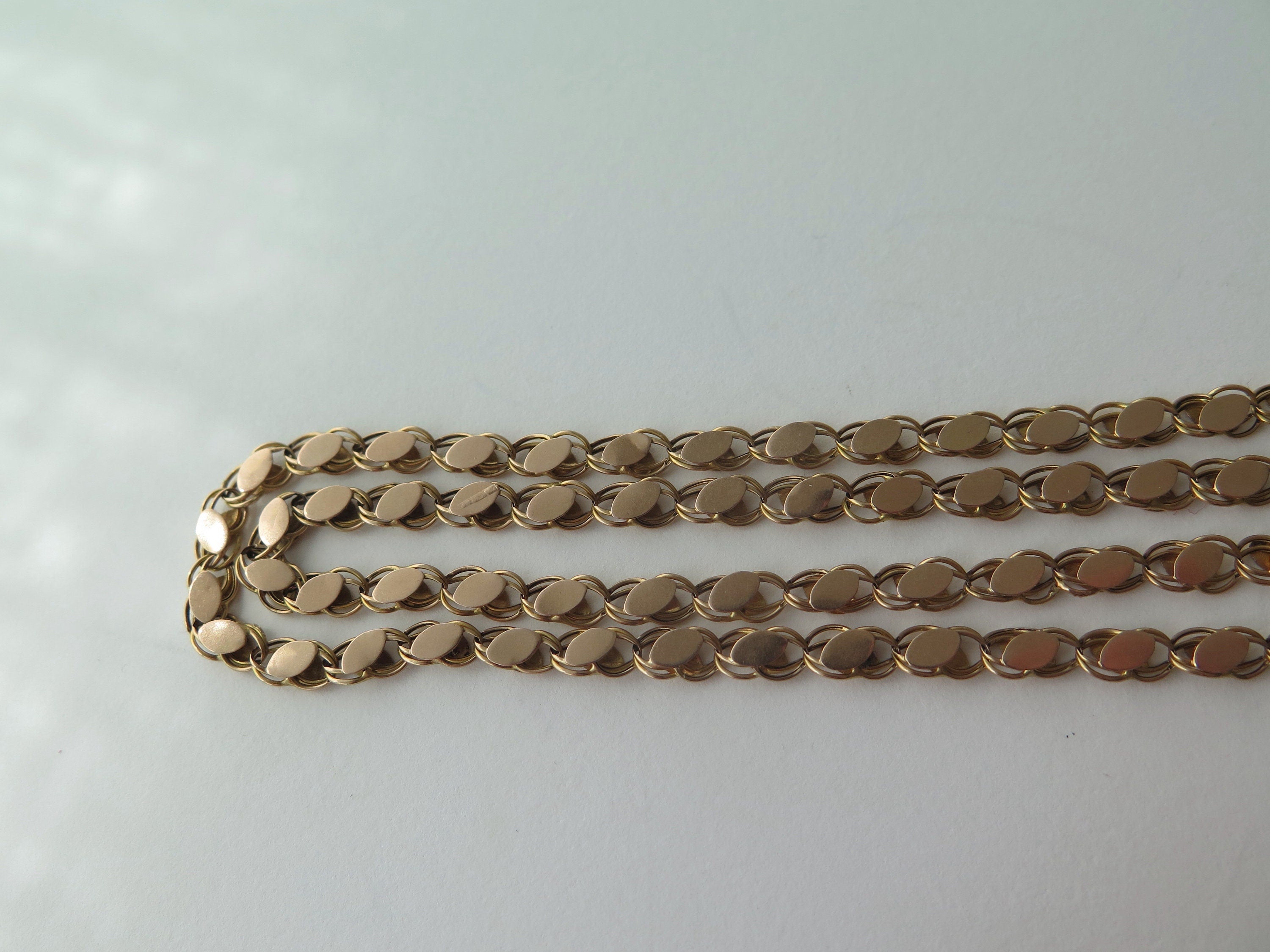 Antique 14k Gold Fancy Link Necklace, 26" Art Nouveau Sautoir