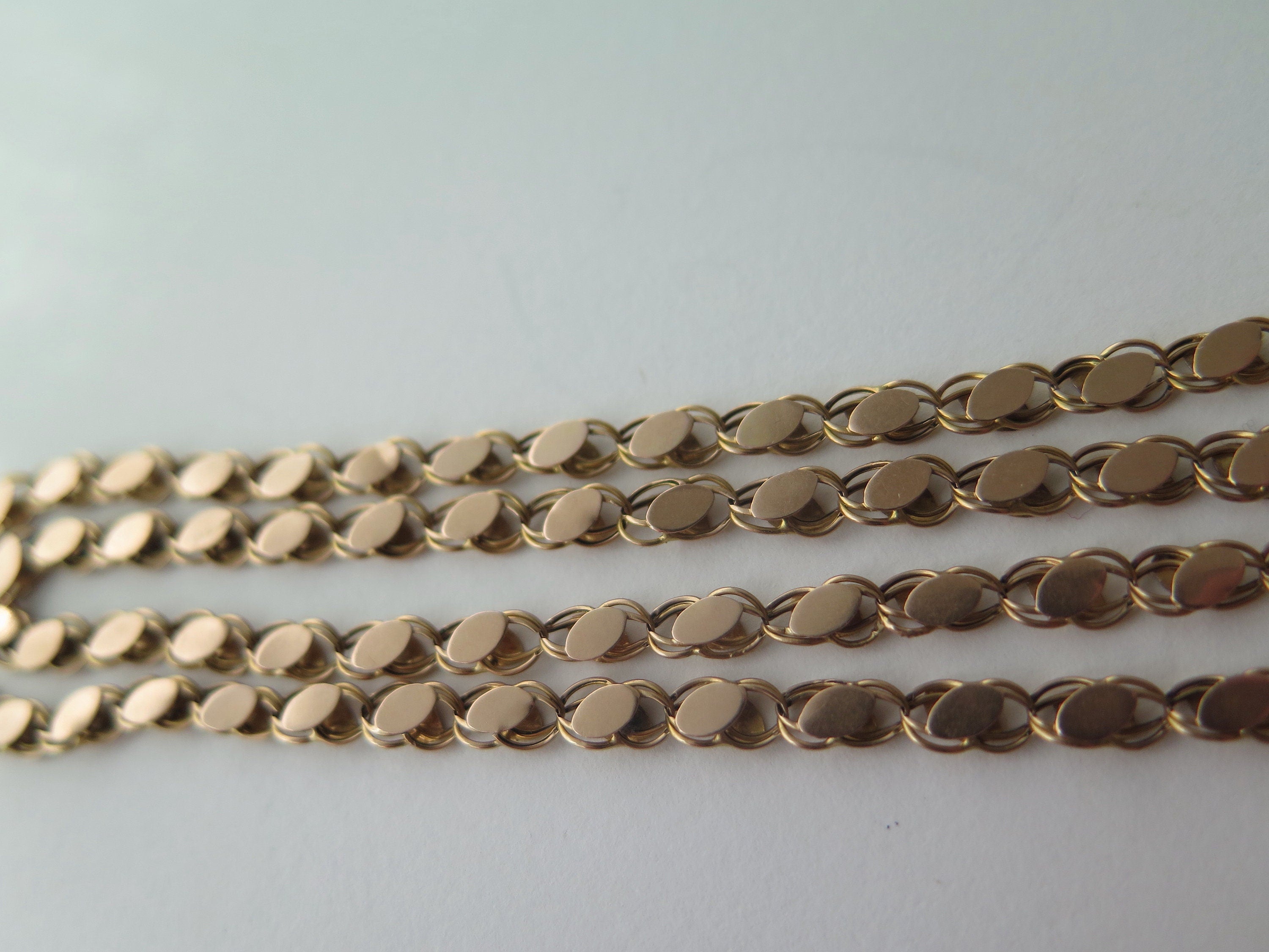 Antique 14k Gold Fancy Link Necklace, 26" Art Nouveau Sautoir