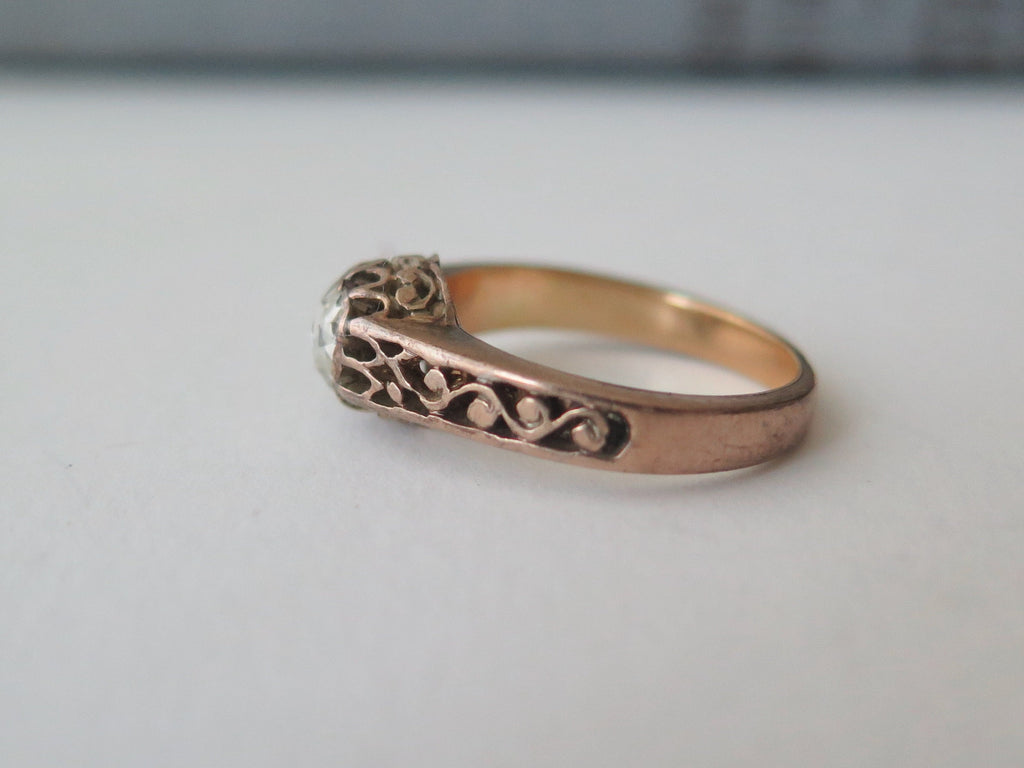 Antique Victorian 9k Gold Diamond Ring: Heart Shaped Rose Cut Solitaire