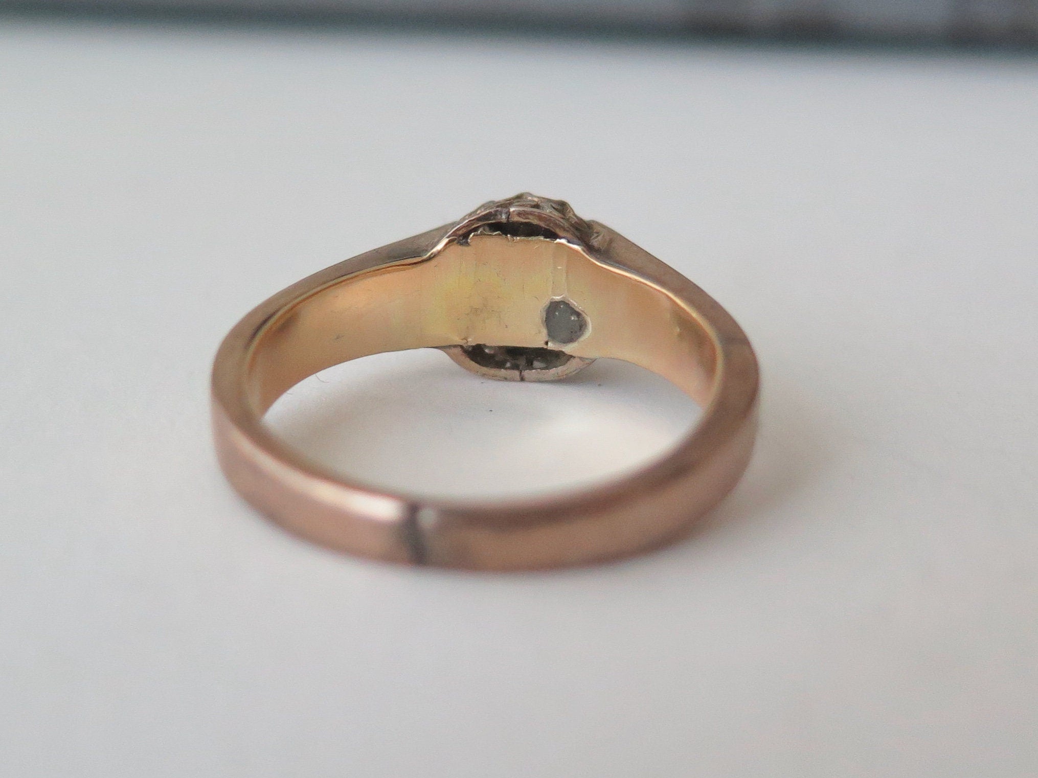 Antique Victorian 9k Gold Diamond Ring: Heart Shaped Rose Cut Solitaire