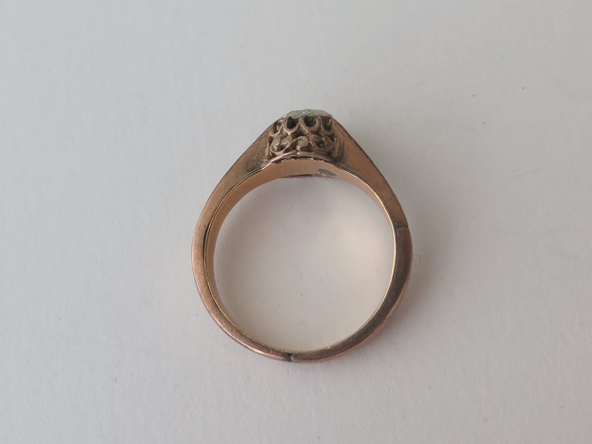 Antique Victorian 9k Gold Diamond Ring: Heart Shaped Rose Cut Solitaire