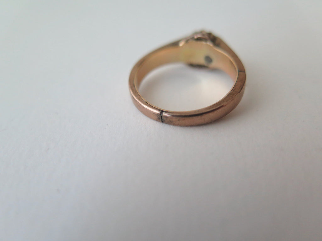 Antique Victorian 9k Gold Diamond Ring: Heart Shaped Rose Cut Solitaire