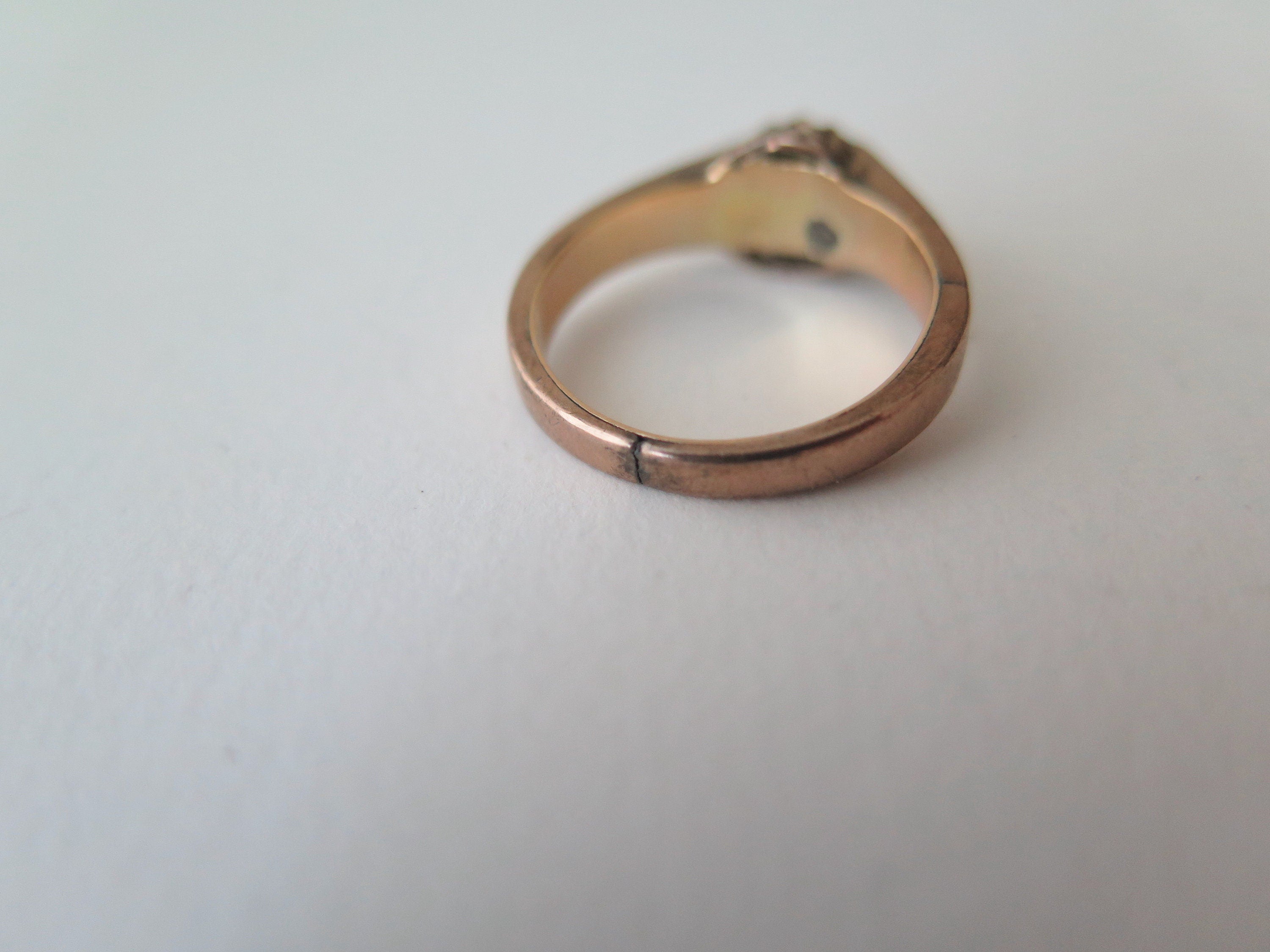 Antique Victorian 9k Gold Diamond Ring: Heart Shaped Rose Cut Solitaire