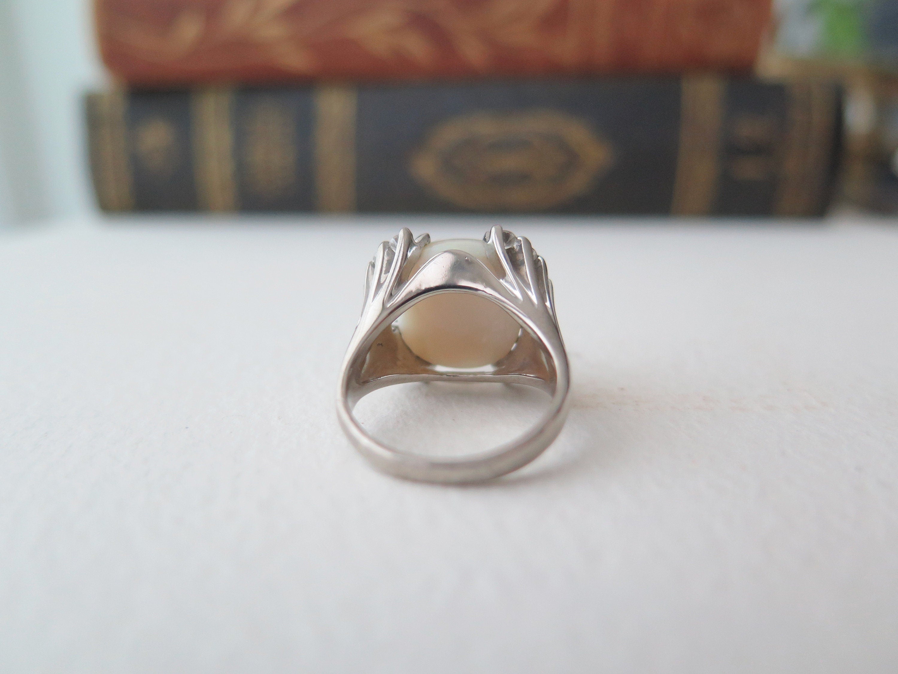 Vintage 18k Gold Opal Ring with Diamonds, XL Statement Ring, Size 6 1/4
