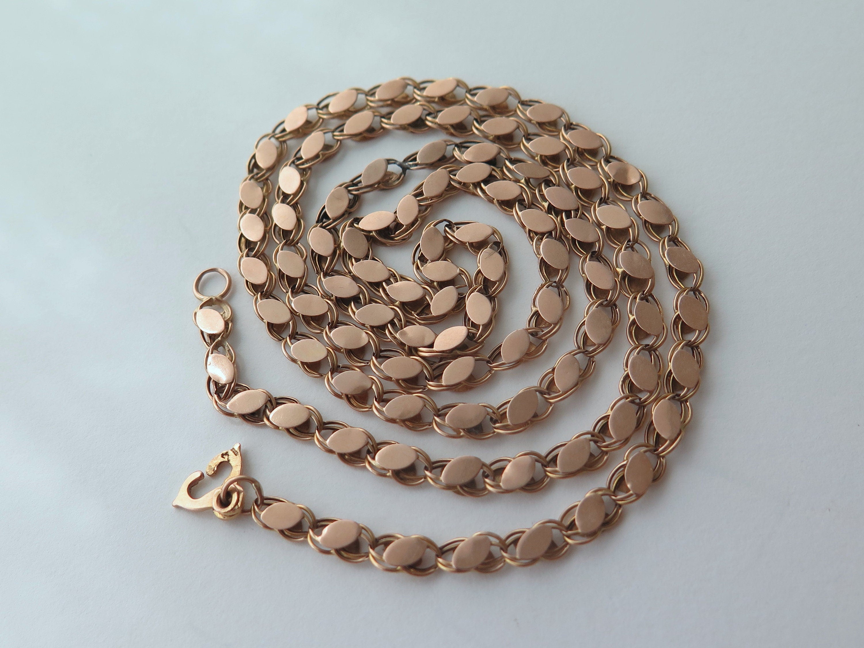 Antique 14k Gold Fancy Link Necklace, 26" Art Nouveau Sautoir