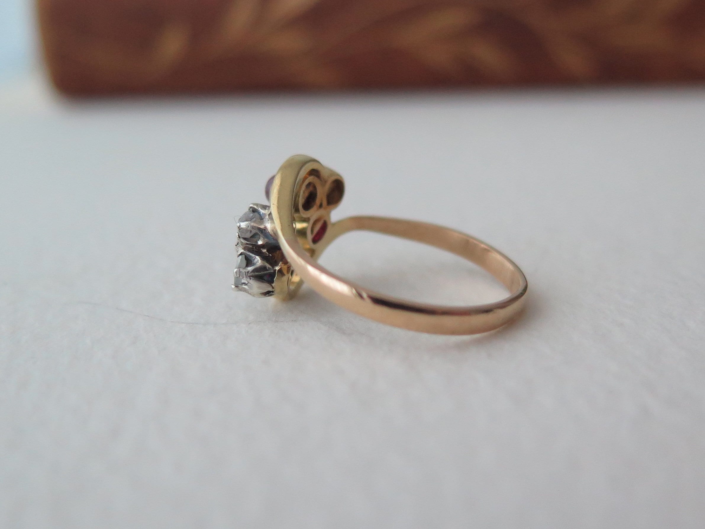 Vintage 18k Gold Ring with Rubies and Diamonds, ca. 1940s