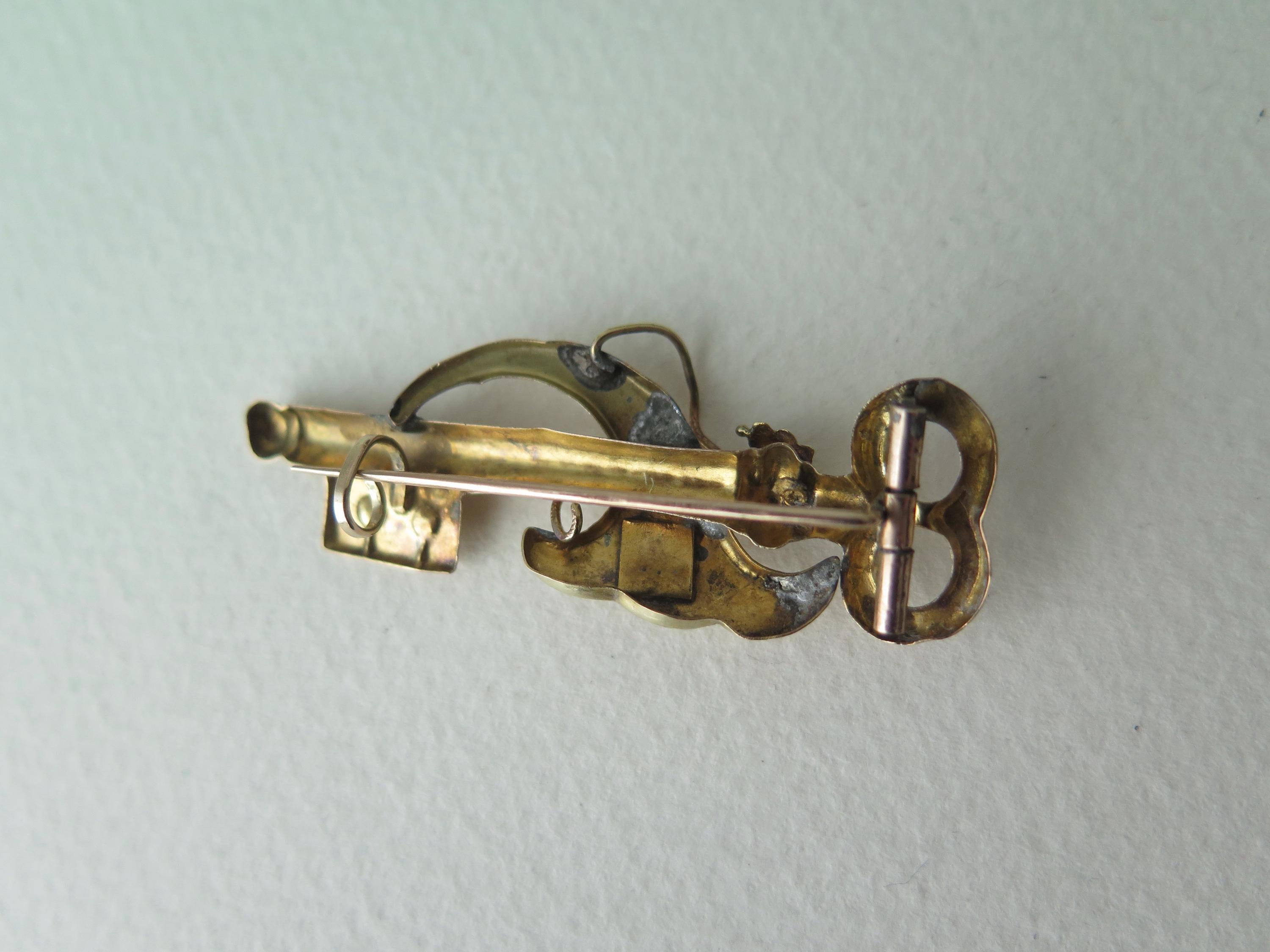 Antique Victorian 12k Gold Turquoise Key Brooch Pendant