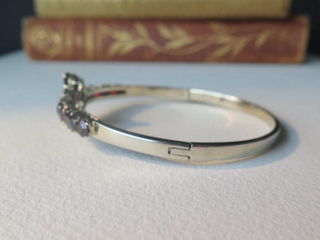 Antique Victorian Sterling Silver Garnet Bangle Bracelet