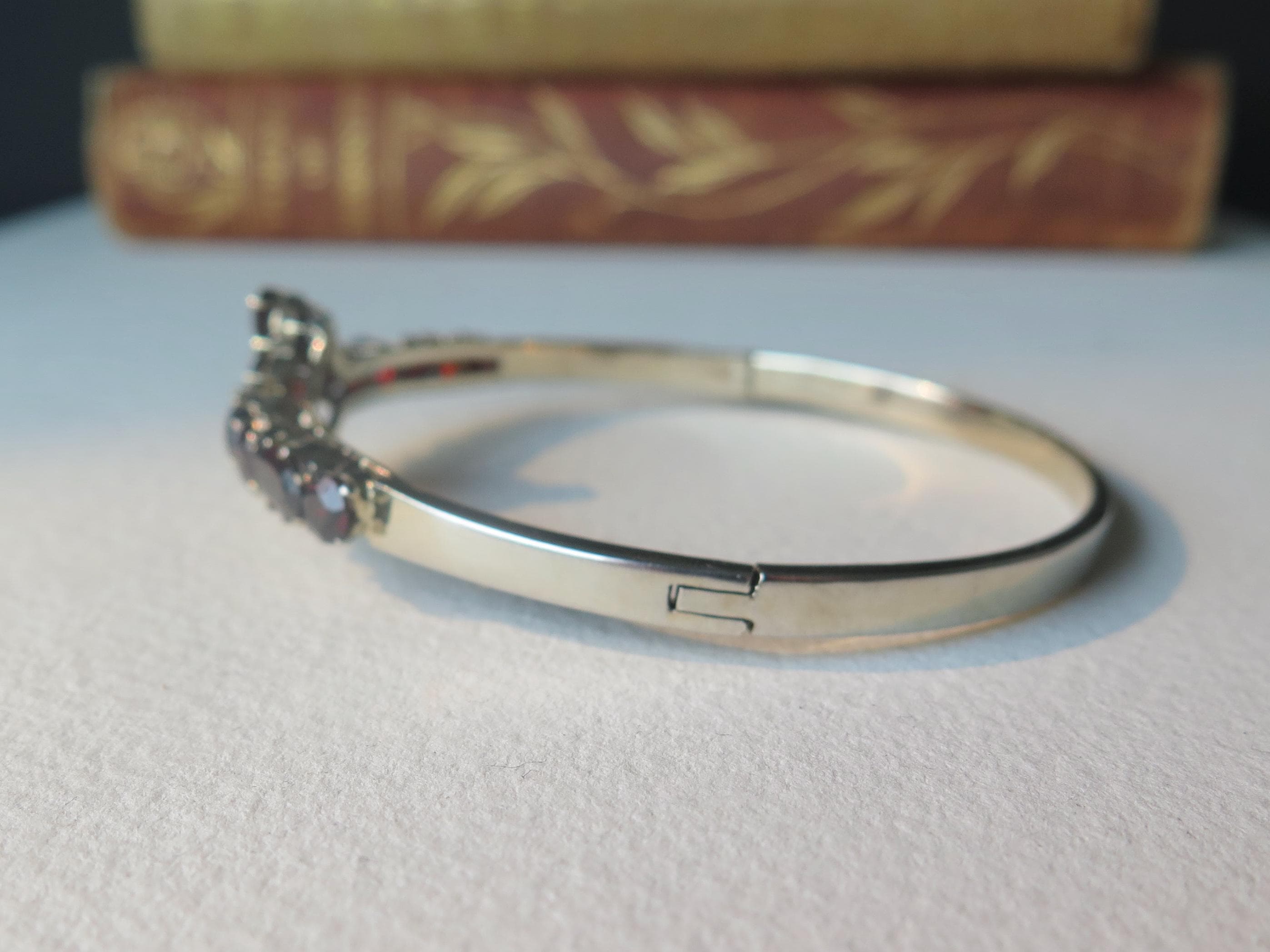 Antique Victorian Sterling Silver Garnet Bangle Bracelet