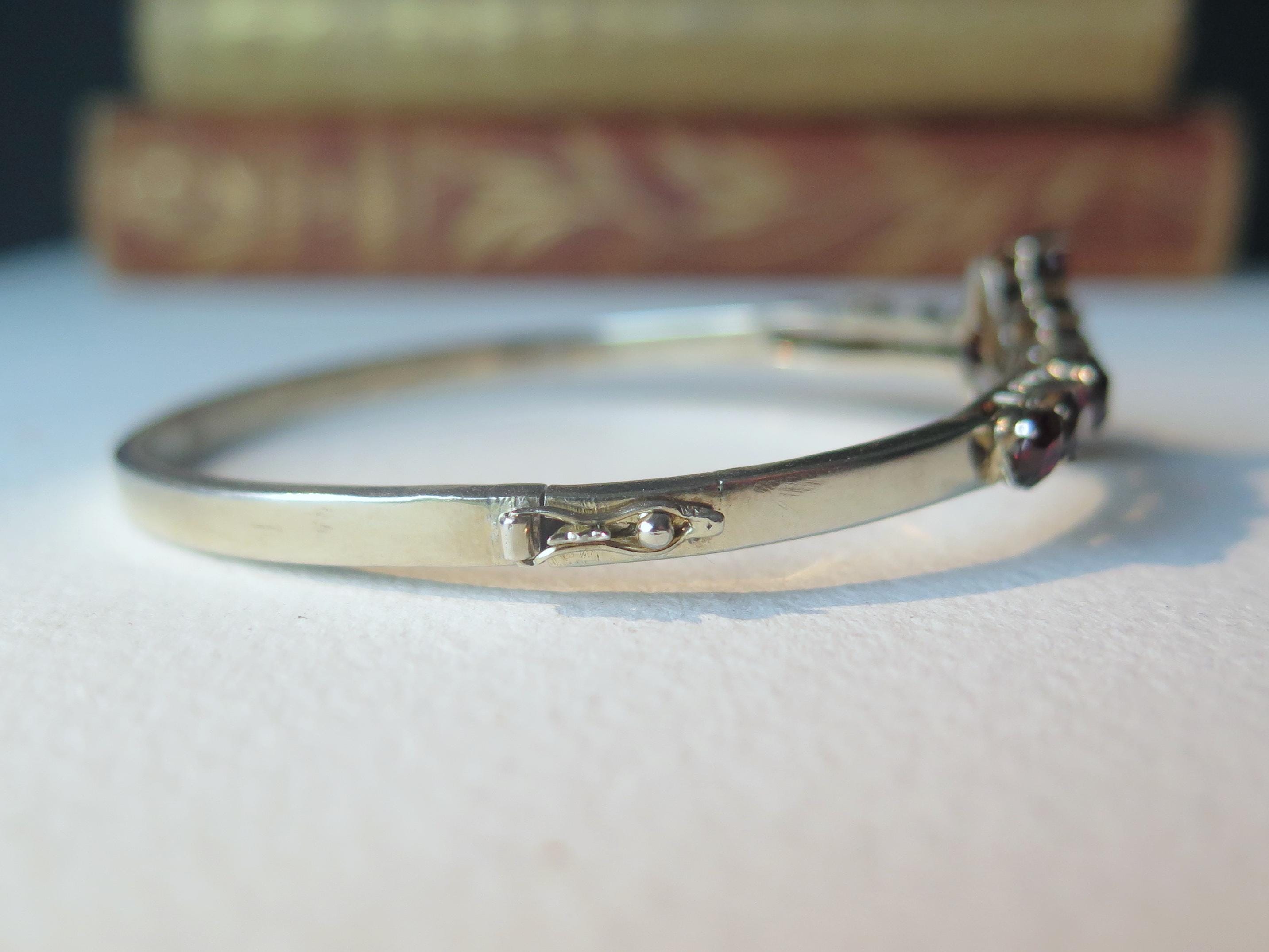 Antique Victorian Sterling Silver Garnet Bangle Bracelet