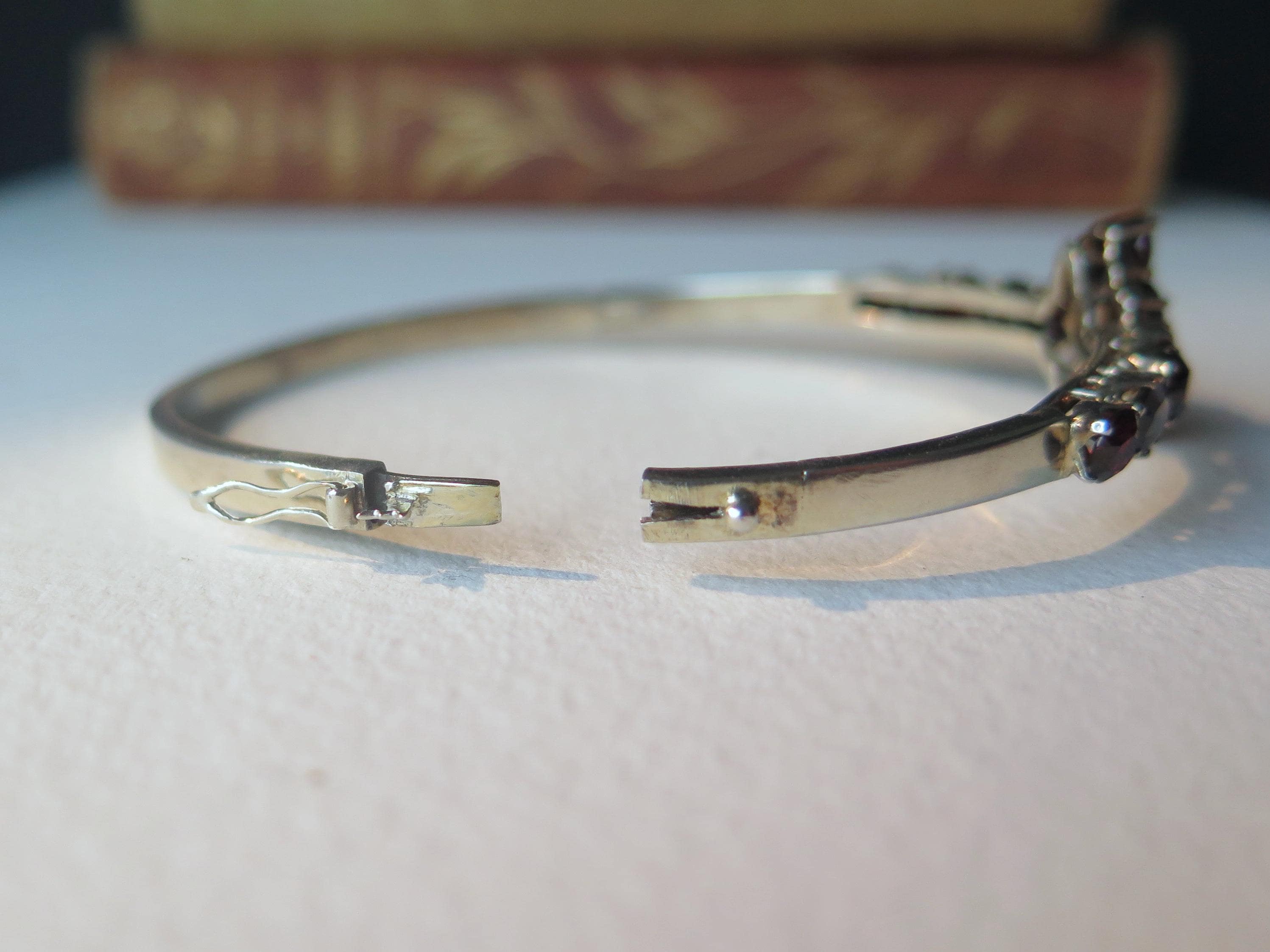 Antique Victorian Sterling Silver Garnet Bangle Bracelet