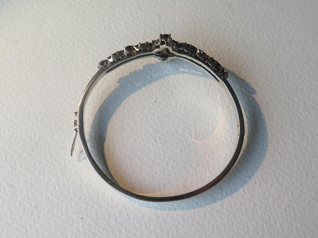 Antique Victorian Sterling Silver Garnet Bangle Bracelet